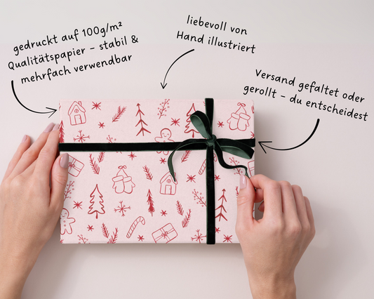 Geschenkpapier mit Wintermotiven 50x70cm - Weihnachtsgeschenkpapier