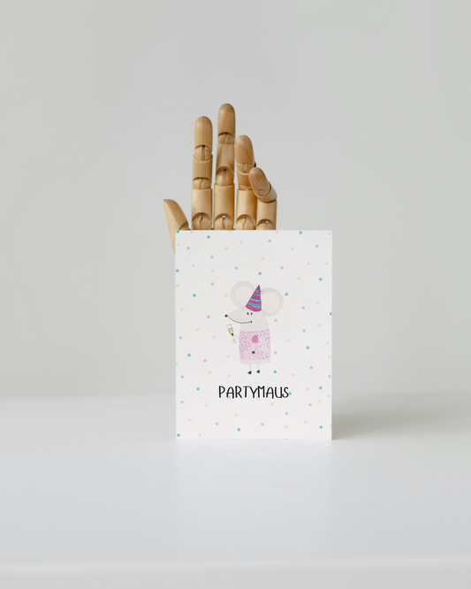 Geburtstagskarte mit Maus - Süße Postkarte "Partymaus"