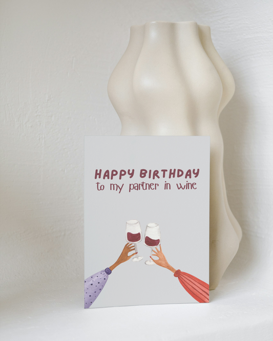 Geburtstagskarte mit Aquarellmotiv - Lustige Postkarte "Partner in Wine"