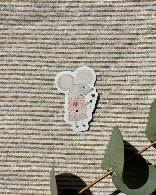 Sticker "Maus mit Blume" - Aufkleber für Laptop, Notizbuch & Co.