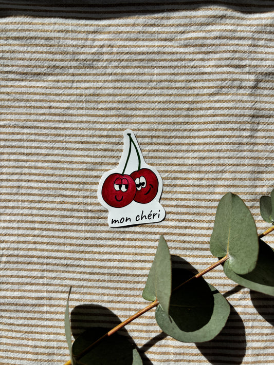 Sticker mit Kirschen "mon cheri" - Aufkleber für Laptop, Notizbuch & Co.