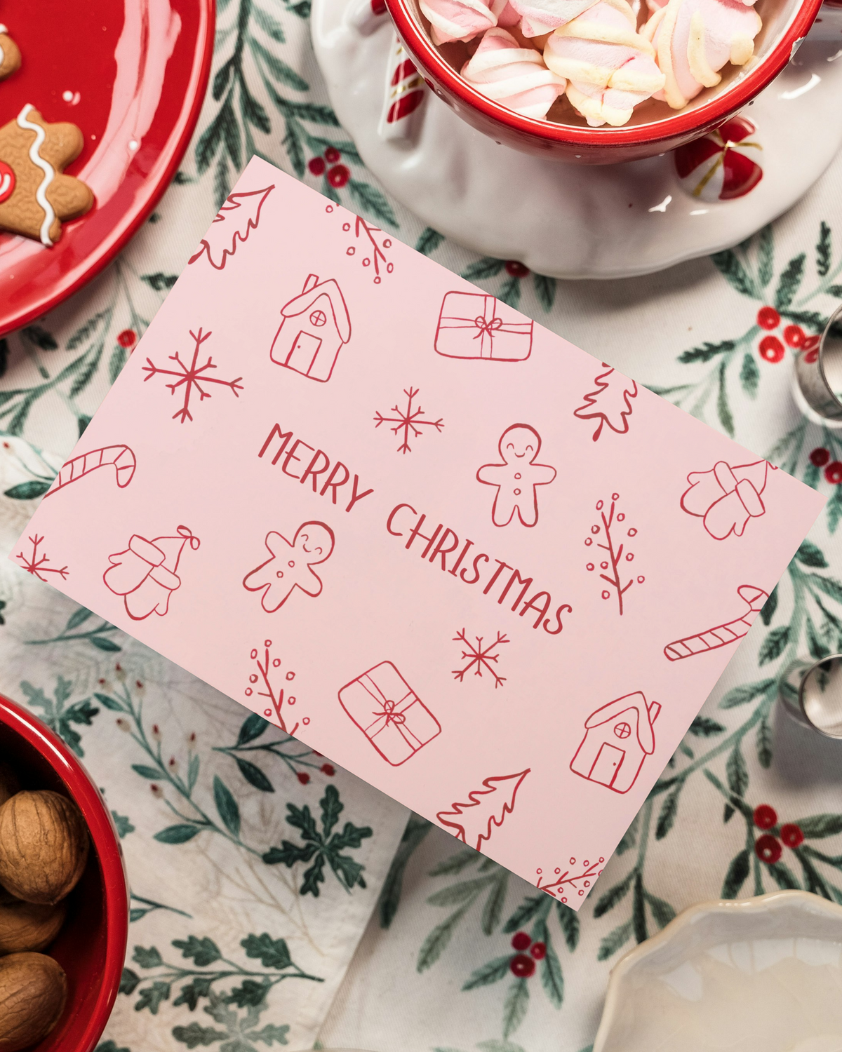 Weihnachtskarte mit Wintermotiven - "Merry Christmas"