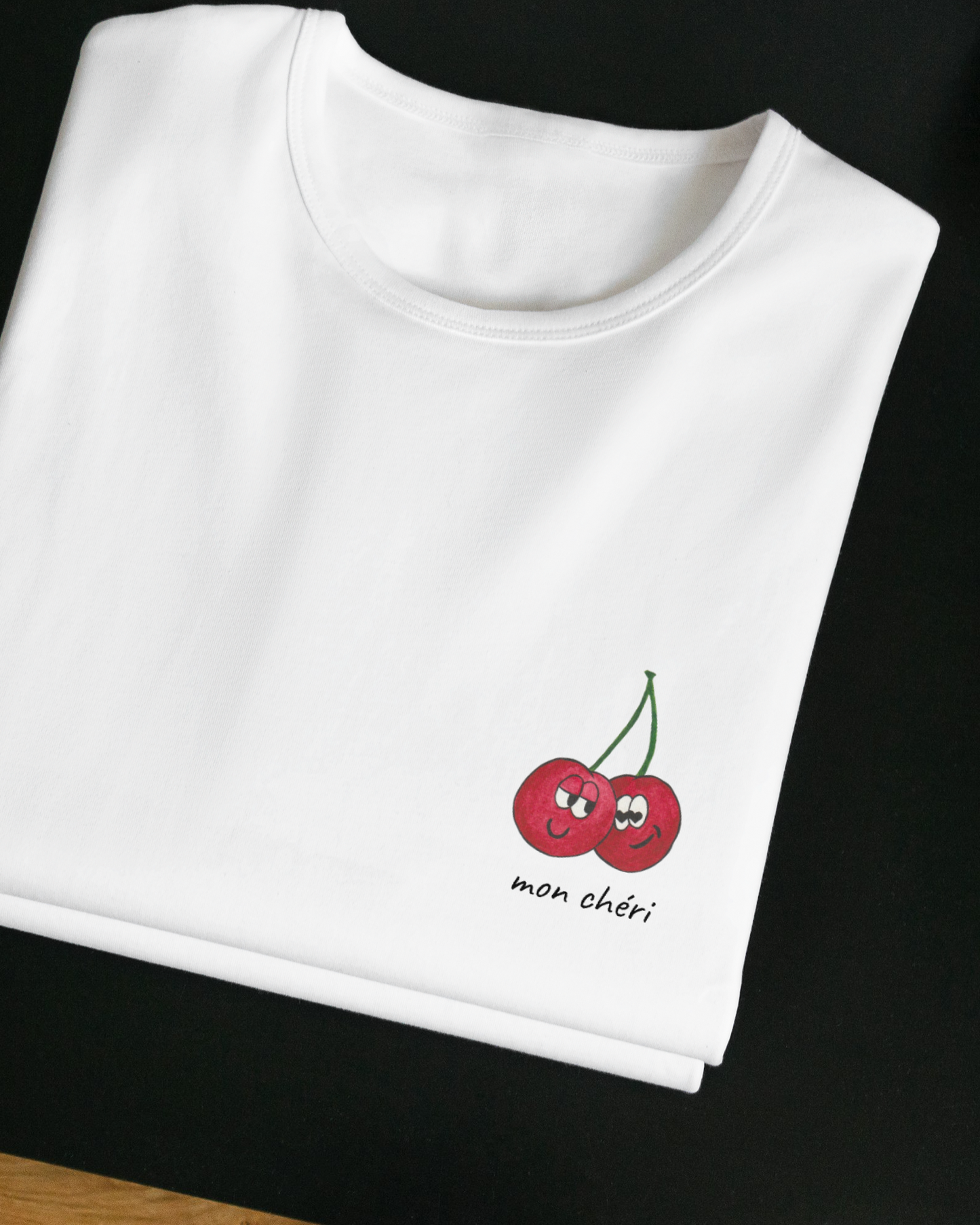 Bügelbild mit Kirschen "mon cheri" - Stylishes Bügelpatch zum Aufbügeln