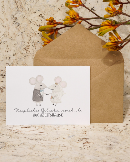 Glückwunschkarte zur Hochzeit - Einzigartige Hochzeitskarte "Hochzeitsmäuse"