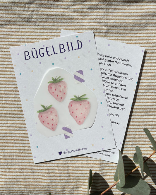 Bügelbild Erdbeeren - Sommerliches Bügelpatch zum Aufbügeln