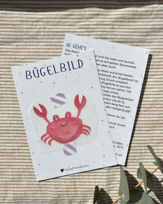 Bügelbild Krabbe - Maritimes Bügelpatch zum Aufbügeln