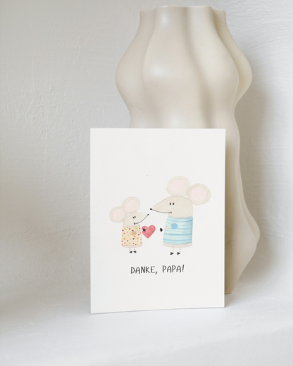 Vatertagskarte mit Mäusen - Niedliche Postkarte zum Vatertag „Danke Papa!“
