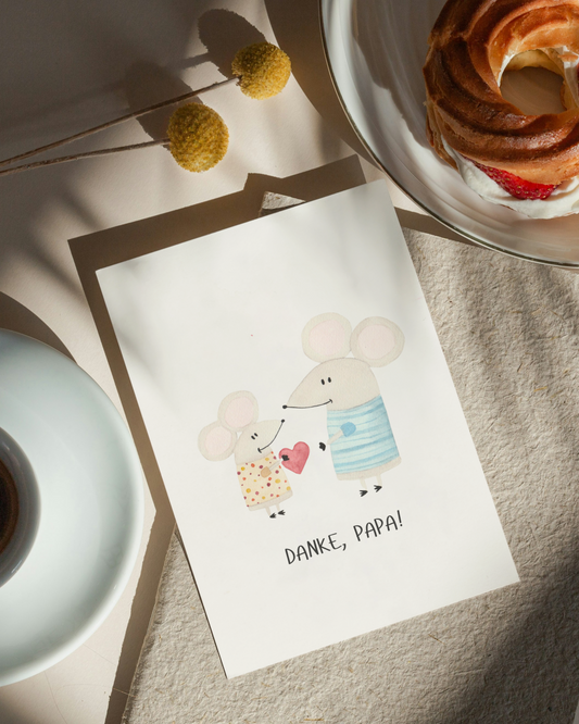 Vatertagskarte mit Mäusen - Niedliche Postkarte zum Vatertag „Danke Papa!“