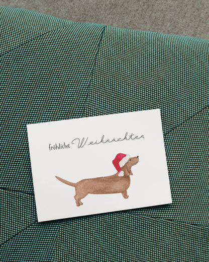 Weihnachtskarte mit Dackel - Klappkarte "Fröhliche Weihnachten"