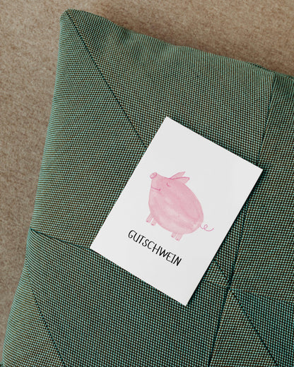Gutscheinkarte mit Schwein - Lustige Postkarte "Gutschwein"