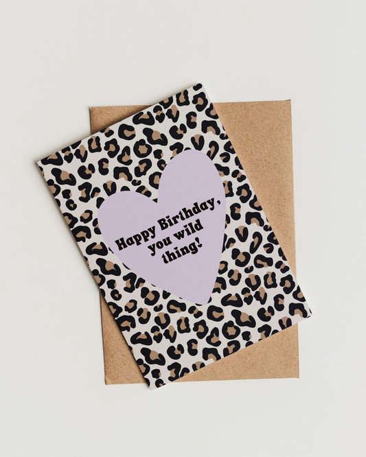 Geburtstagskarte mit Leoprint - Einzigartige Postkarte "Happy Birthday, wild thing!"