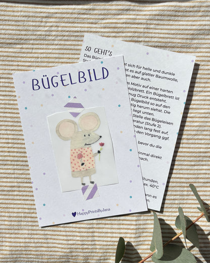 Bügelbild Maus - Süßes Bügelpatch zum Aufbügeln