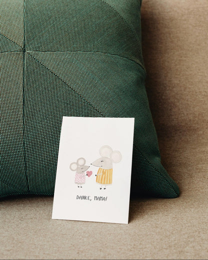Muttertagskarte mit Mäusen - Liebevolle Postkarte zum Muttertag „Danke Mama!“