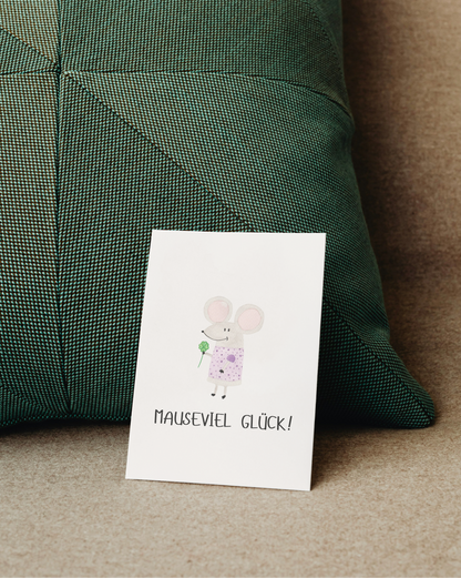 Viel Glück Karte mit Maus - Süße Postkarte "Mauseviel Glück"