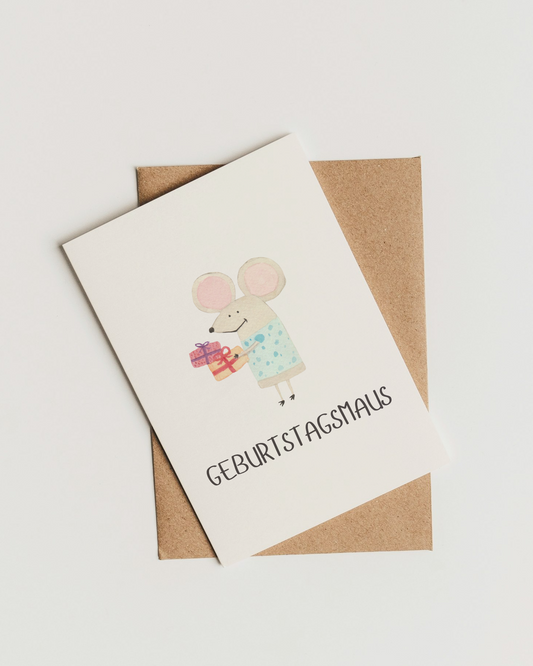 Geburtstagskarte mit Maus - liebevoll illustrierte Postkarte „Geburtstagsmaus"