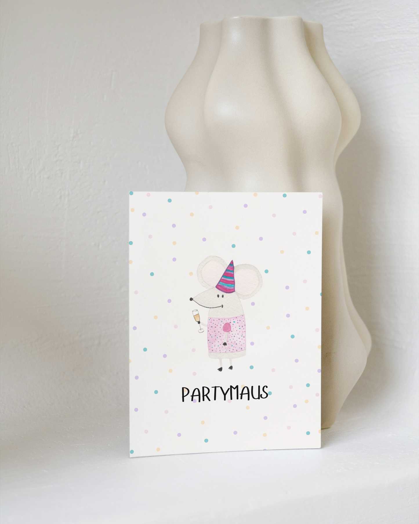Geburtstagskarte mit Maus - Süße Postkarte "Partymaus"