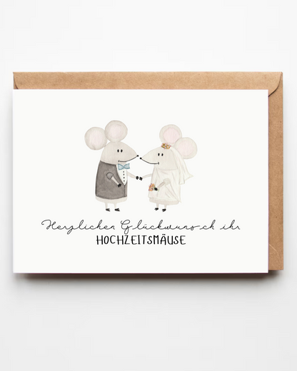 Glückwunschkarte zur Hochzeit - Einzigartige Hochzeitskarte "Hochzeitsmäuse"