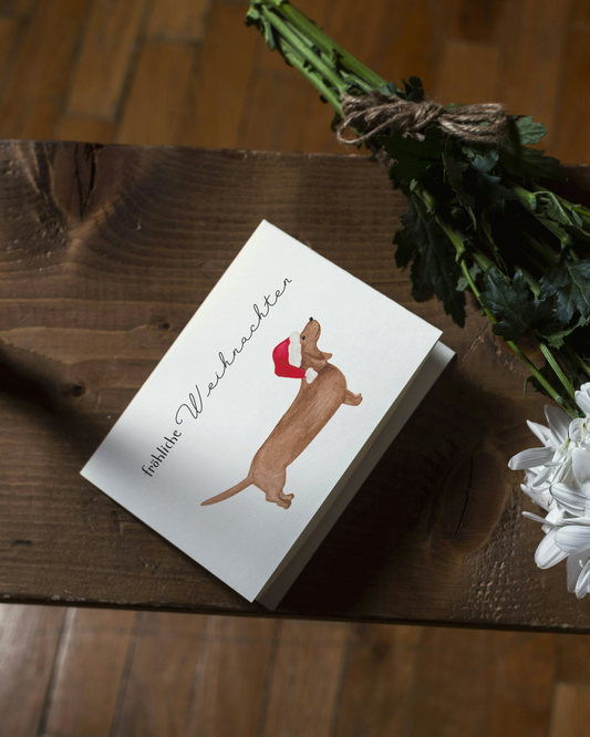 Weihnachtskarte mit Dackel - Klappkarte "Fröhliche Weihnachten"
