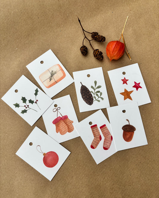 Weihnachtliche Geschenkanhänger - Winterliche Aquarellmotive