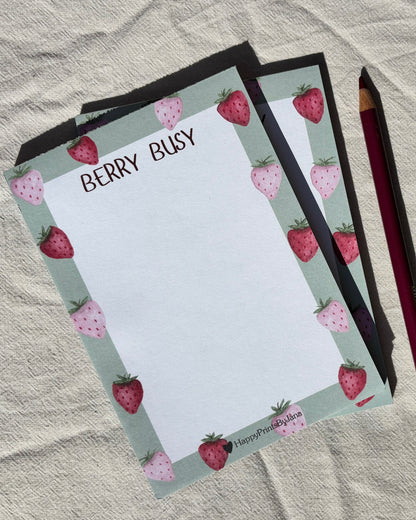 Notizblock "Berry Busy" - Illustrierter Block DIN A6 mit Erdbeeren