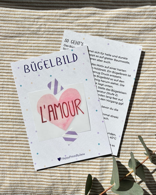 Bügelbild mit Herz "L'Amour" - Stylishes Bügelpatch zum Aufbügeln