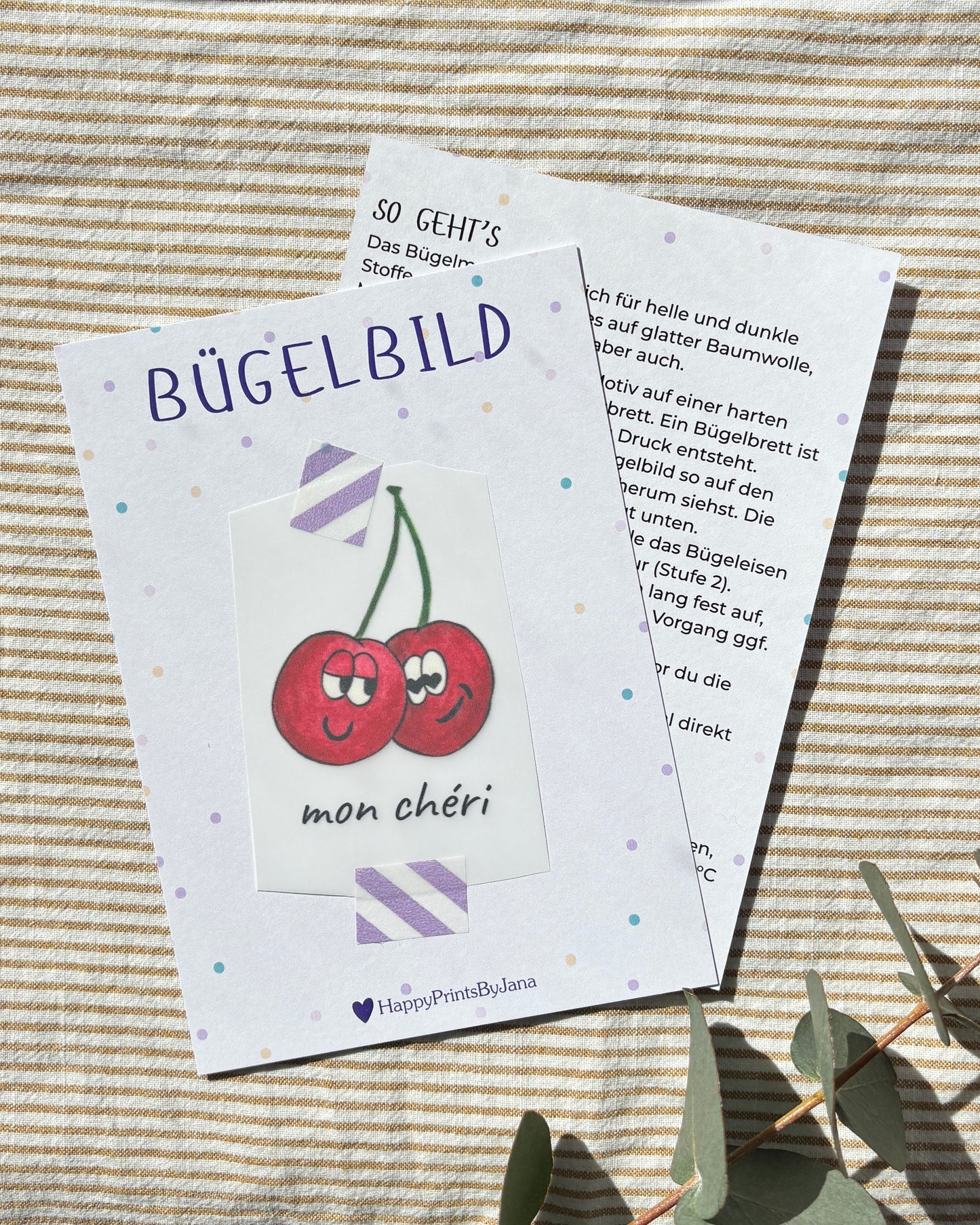Bügelbild mit Kirschen "mon cheri" - Stylishes Bügelpatch zum Aufbügeln