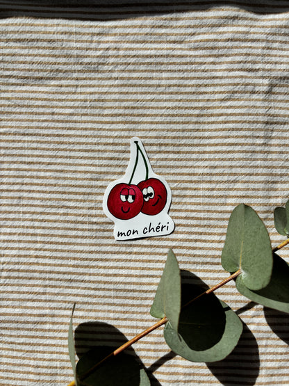 Sticker mit Kirschen "mon cheri" - Aufkleber für Laptop, Notizbuch & Co.