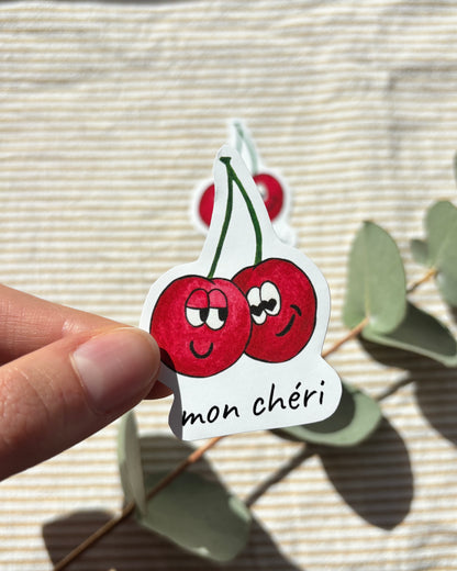 Sticker mit Kirschen "mon cheri" - Aufkleber für Laptop, Notizbuch & Co.