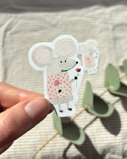 Sticker "Maus mit Blume" - Aufkleber für Laptop, Notizbuch & Co.