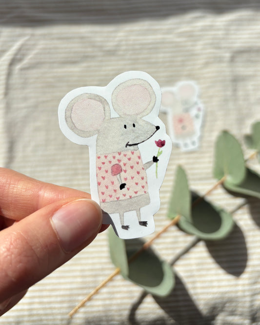 Sticker "Maus mit Blume" - Aufkleber für Laptop, Notizbuch & Co.