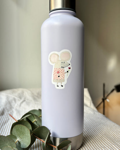 Sticker "Maus mit Blume" - Aufkleber für Laptop, Notizbuch & Co.