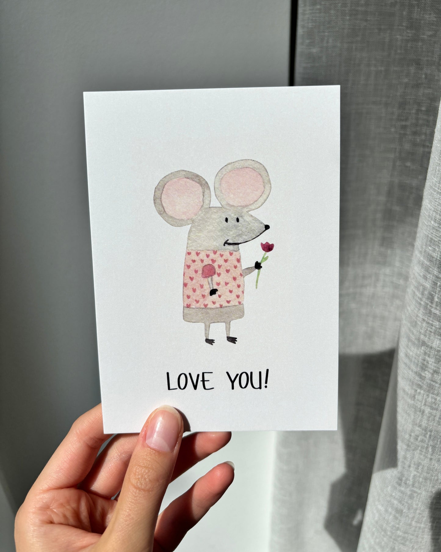 Liebevolle Karte mit Maus - Niedliche Postkarte "Love You!"