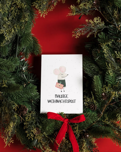 Weihnachtskarte mit Maus - Aquarell Postkarte "Mausige Weihnachtspost"