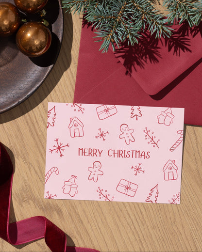 Weihnachtskarte mit Wintermotiven - "Merry Christmas"