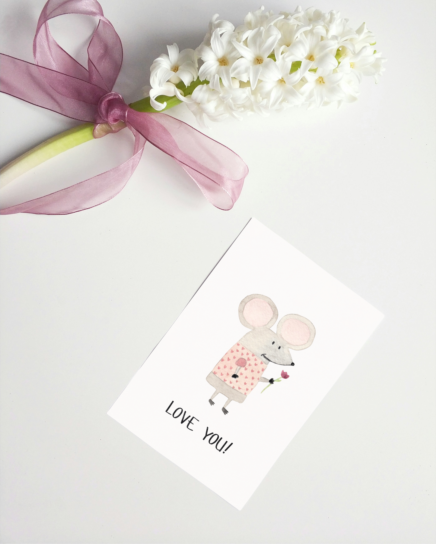 Liebevolle Karte mit Maus - Niedliche Postkarte "Love You!"