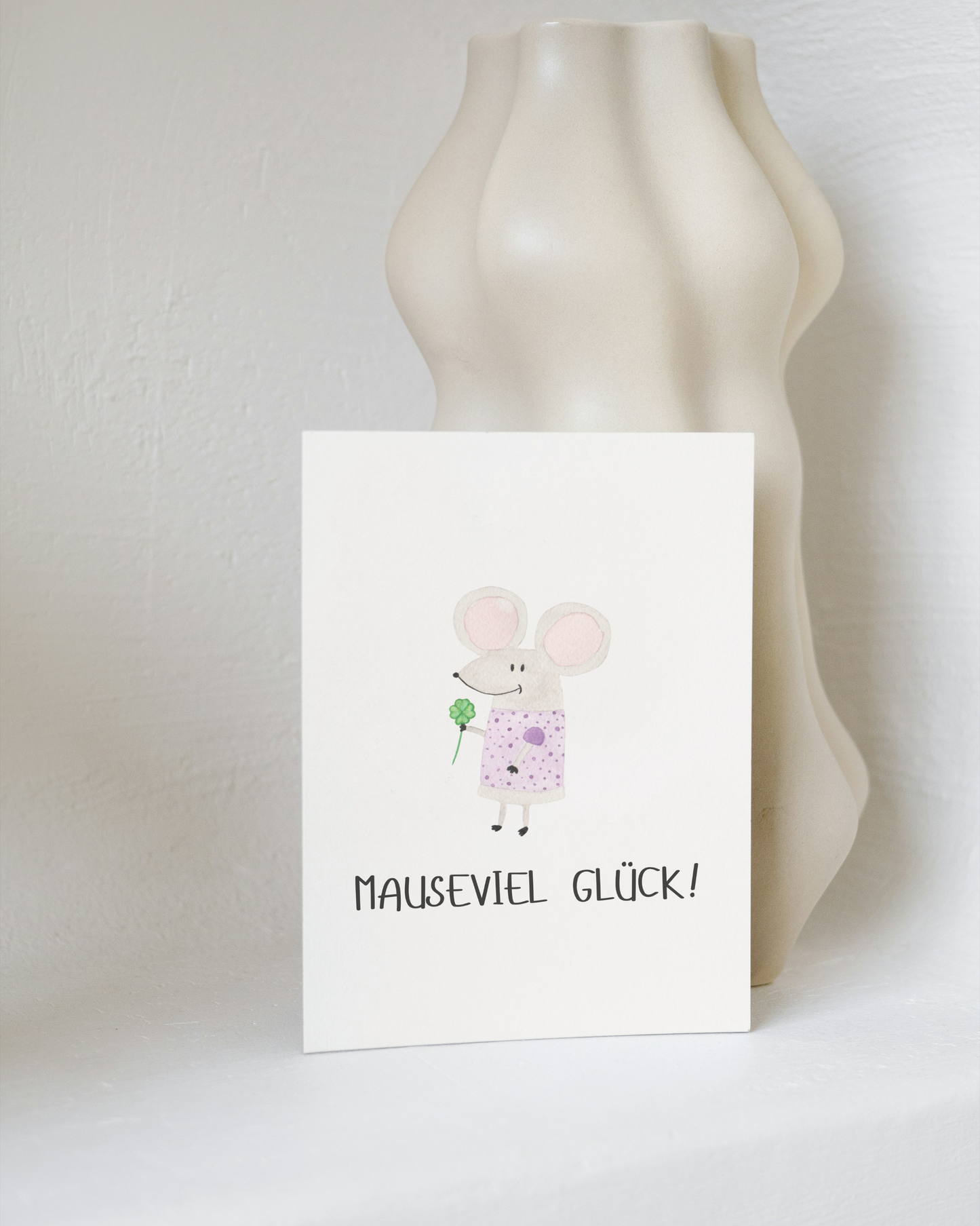 Viel Glück Karte mit Maus - Süße Postkarte "Mauseviel Glück"