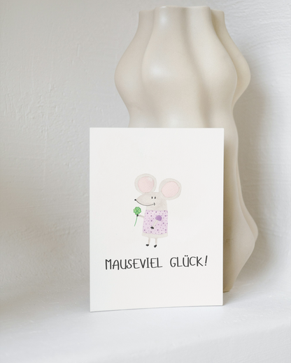 Viel Glück Karte mit Maus - Süße Postkarte "Mauseviel Glück"