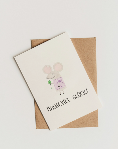 Viel Glück Karte mit Maus - Süße Postkarte "Mauseviel Glück"