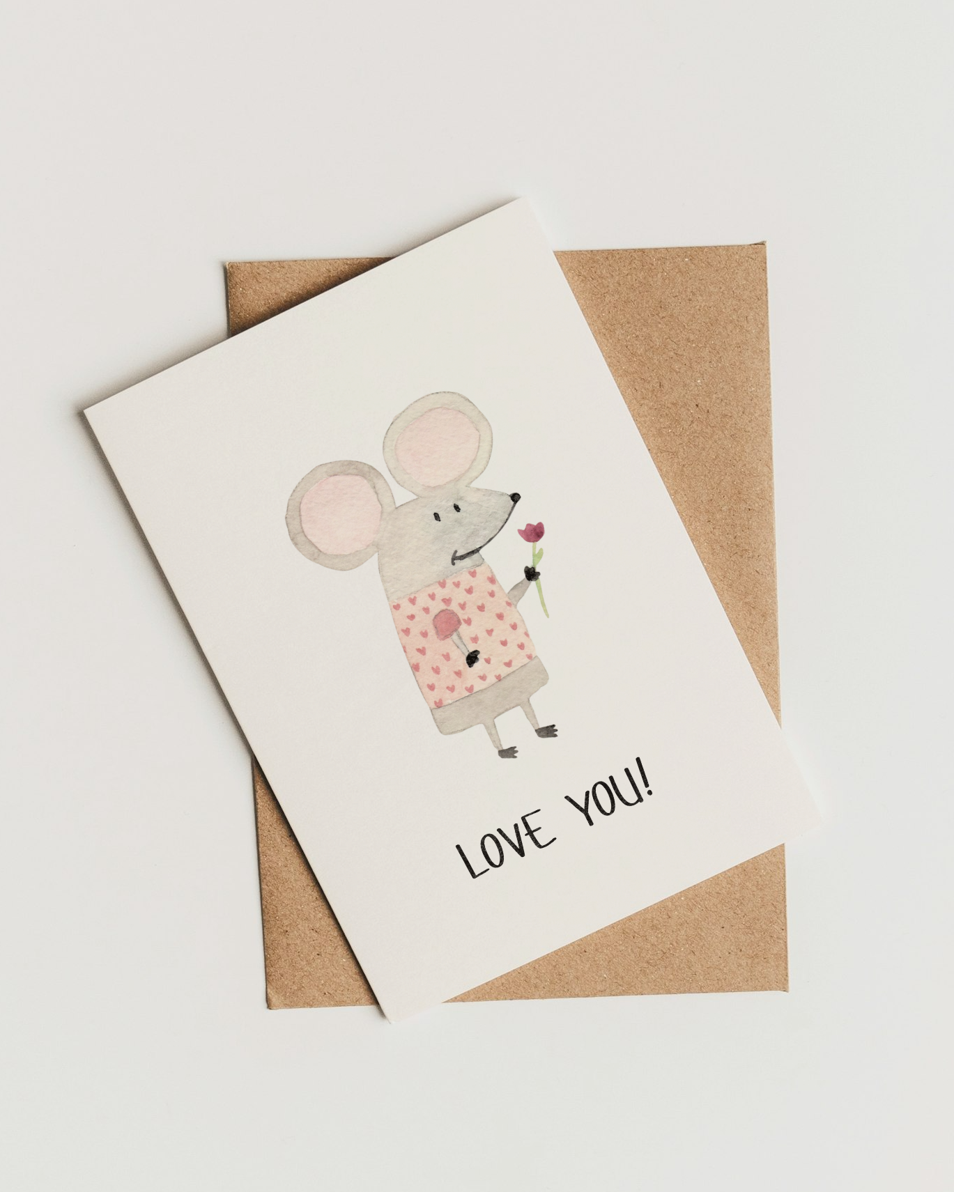 Liebevolle Karte mit Maus - Niedliche Postkarte "Love You!"