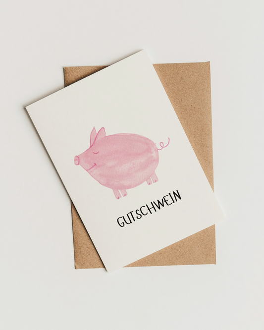 Gutscheinkarte mit Schwein - Lustige Postkarte "Gutschwein"