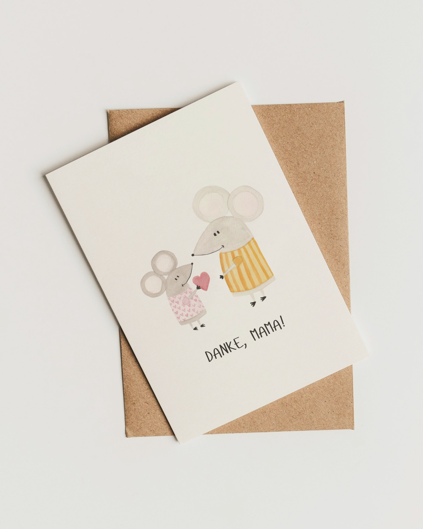 Muttertagskarte mit Mäusen - Liebevolle Postkarte zum Muttertag „Danke Mama!“