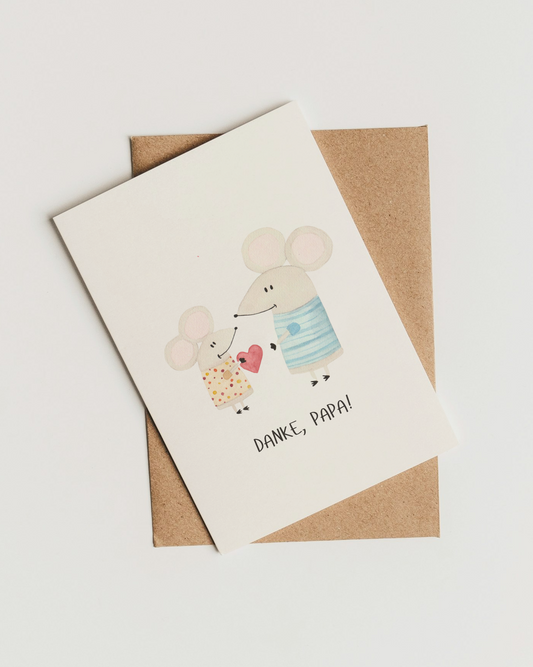 Vatertagskarte mit Mäusen - Niedliche Postkarte zum Vatertag „Danke Papa!“