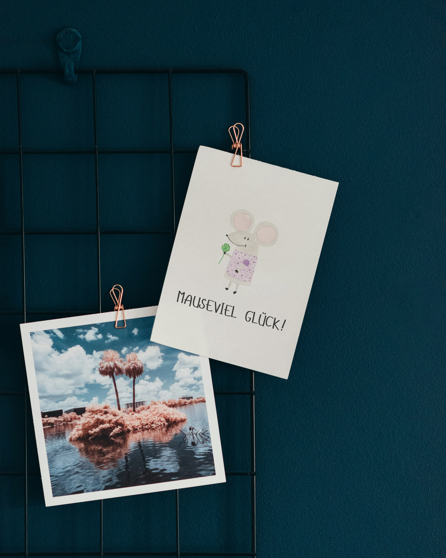 Viel Glück Karte mit Maus - Süße Postkarte "Mauseviel Glück"