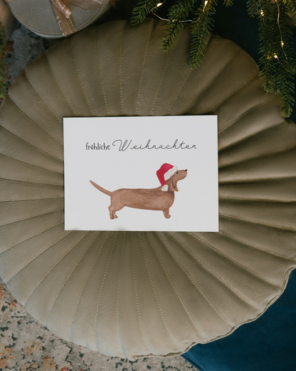 Weihnachtskarte mit Dackel - Klappkarte "Fröhliche Weihnachten"