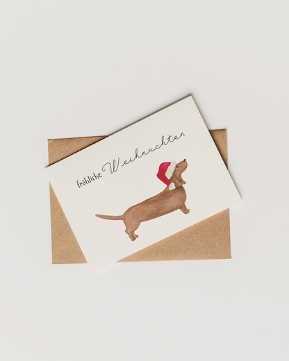 Weihnachtskarte mit Dackel - Klappkarte "Fröhliche Weihnachten"