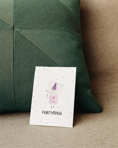 Geburtstagskarte mit Maus - Süße Postkarte "Partymaus"