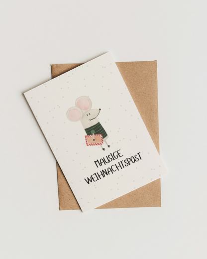 Weihnachtskarte mit Maus - Aquarell Postkarte "Mausige Weihnachtspost"