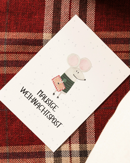 Weihnachtskarte mit Maus - Aquarell Postkarte "Mausige Weihnachtspost"