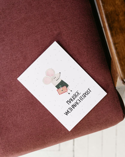 Weihnachtskarte mit Maus - Aquarell Postkarte "Mausige Weihnachtspost"