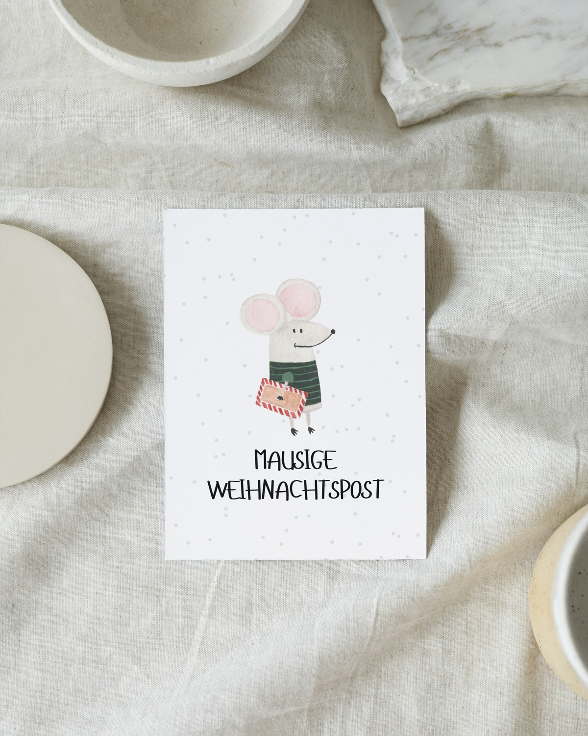 Weihnachtskarte mit Maus - Aquarell Postkarte "Mausige Weihnachtspost"